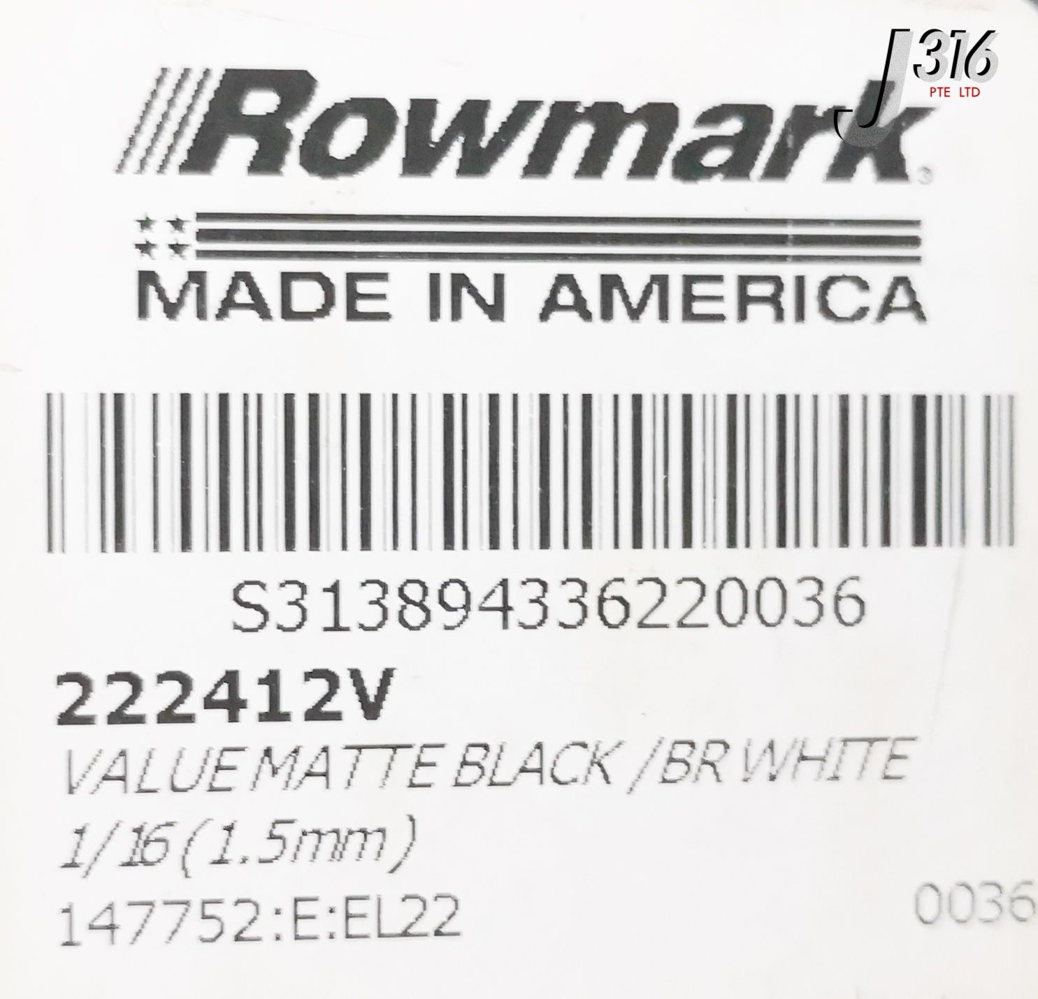 21276 ROWMARK VALUE MATTES BK/BRIGHT WHT 1/16 (1.5MM) 125 X 61.5CM
